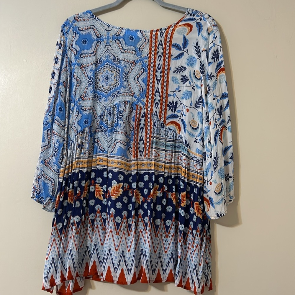 Floral Patchwork Blouse - Blue and Orange - Picture 6 of 9
